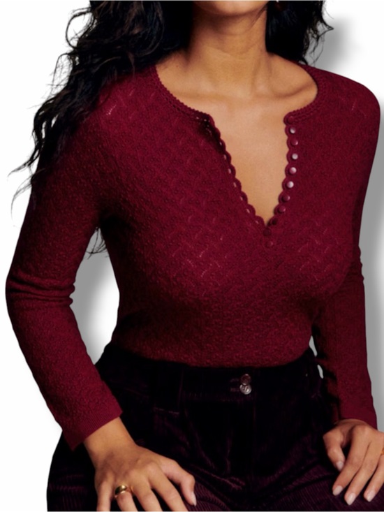 Sezane Sweaters - Sezane Alexa Jumper Sweater Size Medium Burgundy Merino Crochet